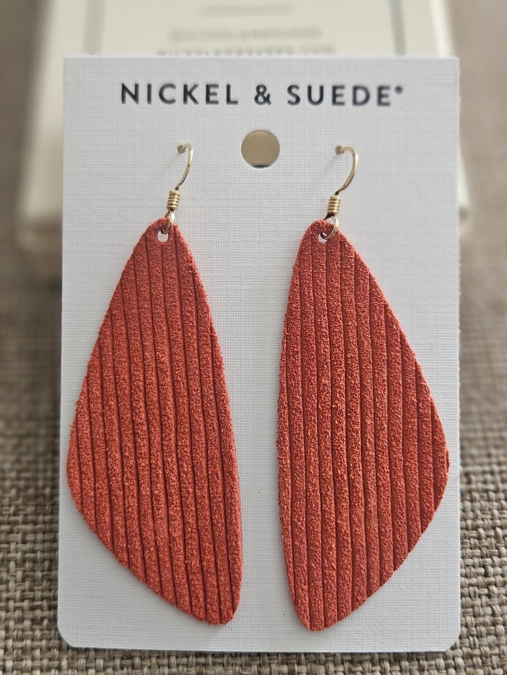 Nickel & Suede Coral Ribbed Teardrop Suede Earrings NWT